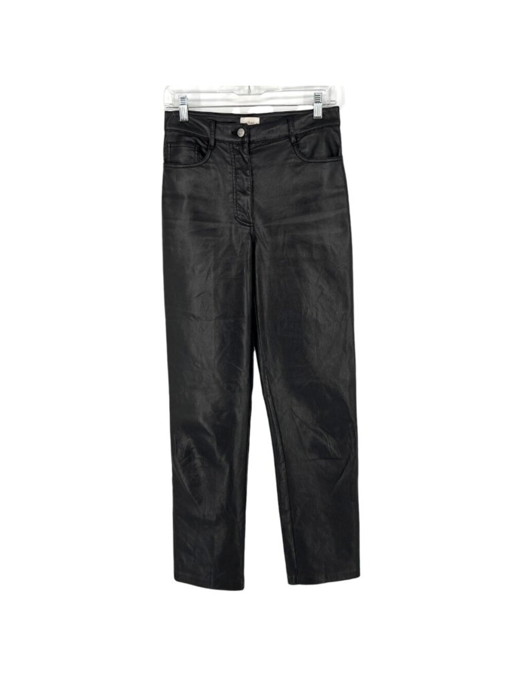 Wilfred Aritzia Faux Leather Gloss Black High-Waisted Pants Size 4 Edgy Elevated